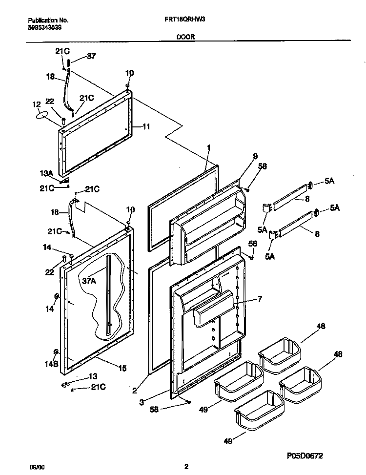 DOOR Diagram and Parts List for FRT18QRHW3  Frigidaire Refrigerator