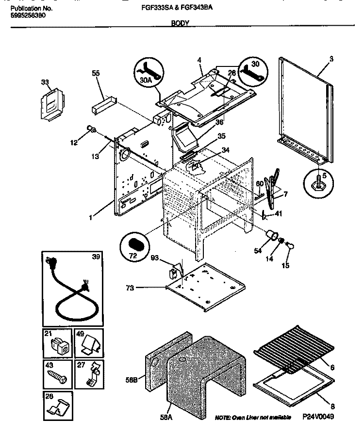 BODY Diagram and Parts List for FGF333SADB  Frigidaire Range