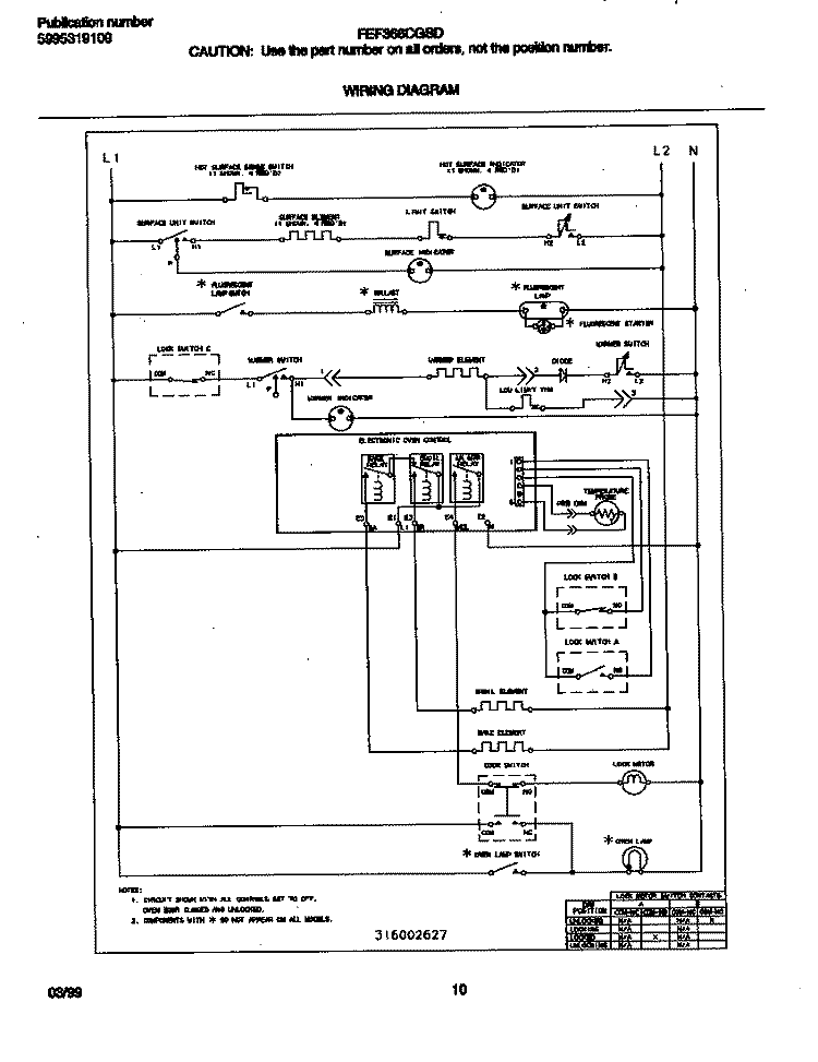 WIRING DIAGRAM Diagram and Parts List for FEF366CGSD  Frigidaire Range