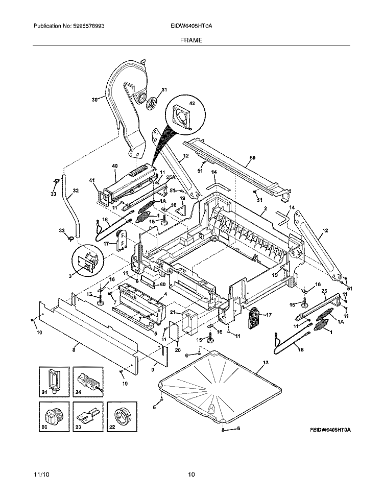 FRAME Diagram and Parts List for EIDW6405HT0A  Electrolux Dishwasher