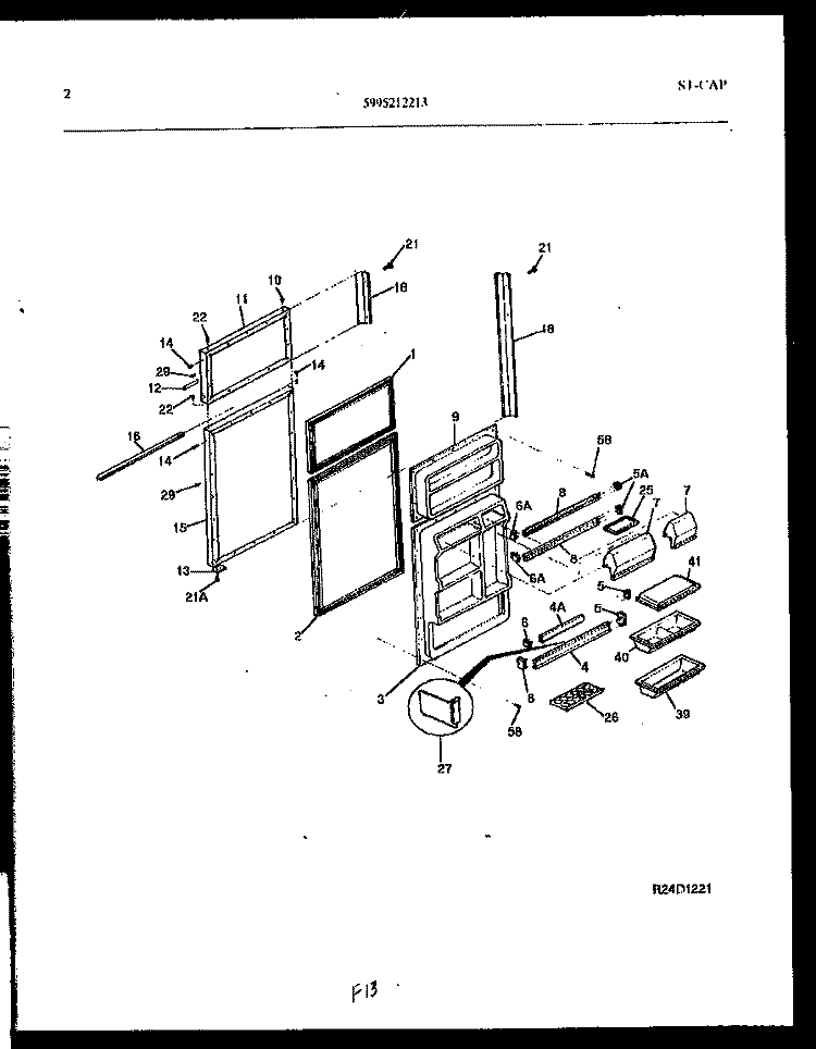 DOOR PARTS Diagram and Parts List for FPCE21TPW1  Frigidaire Refrigerator
