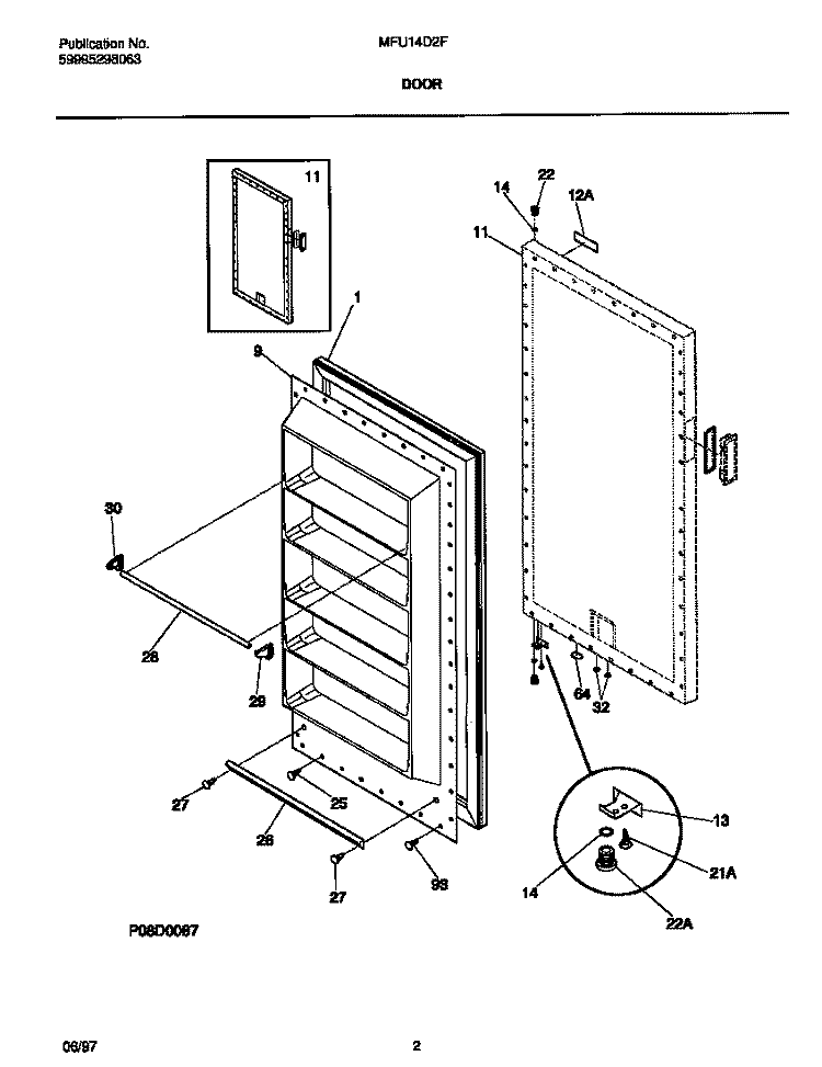 DOOR Diagram and Parts List for MFU14D2FW1  Frigidaire Freezer