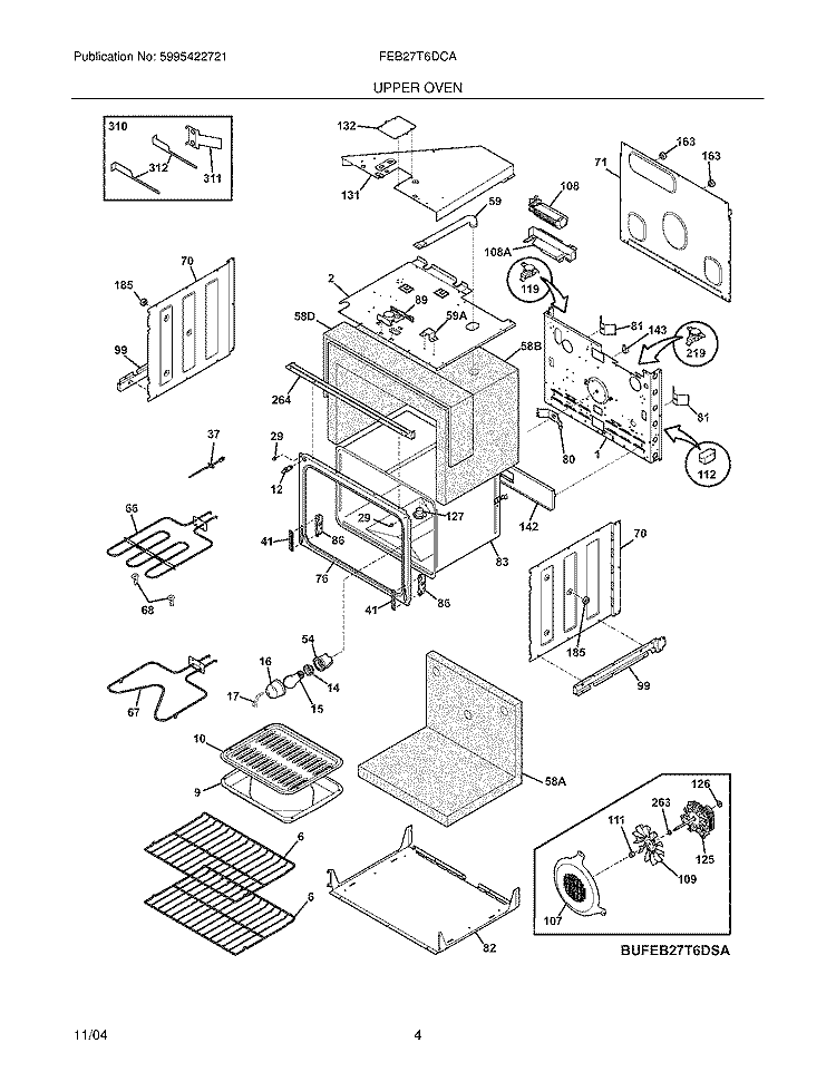UPPER OVEN Diagram and Parts List for FEB27T6DCA  Frigidaire Wall Oven