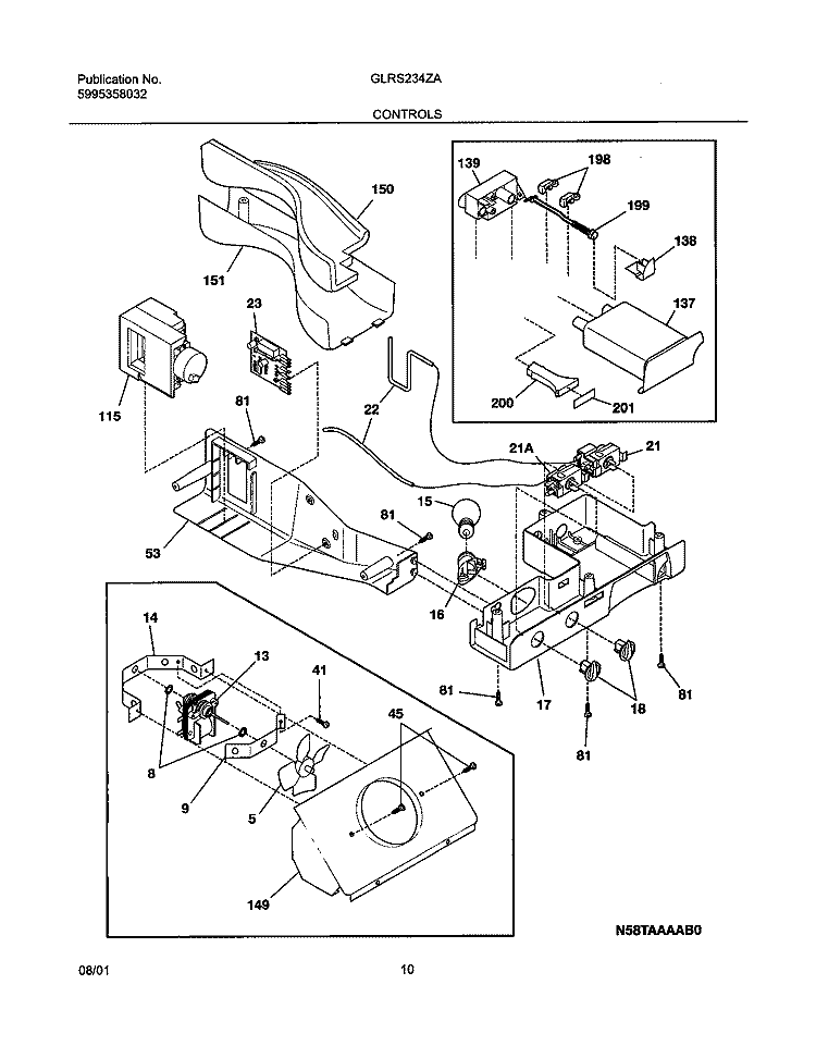 CONTROLS Diagram and Parts List for GLRS234ZAW2  Frigidaire Refrigerator
