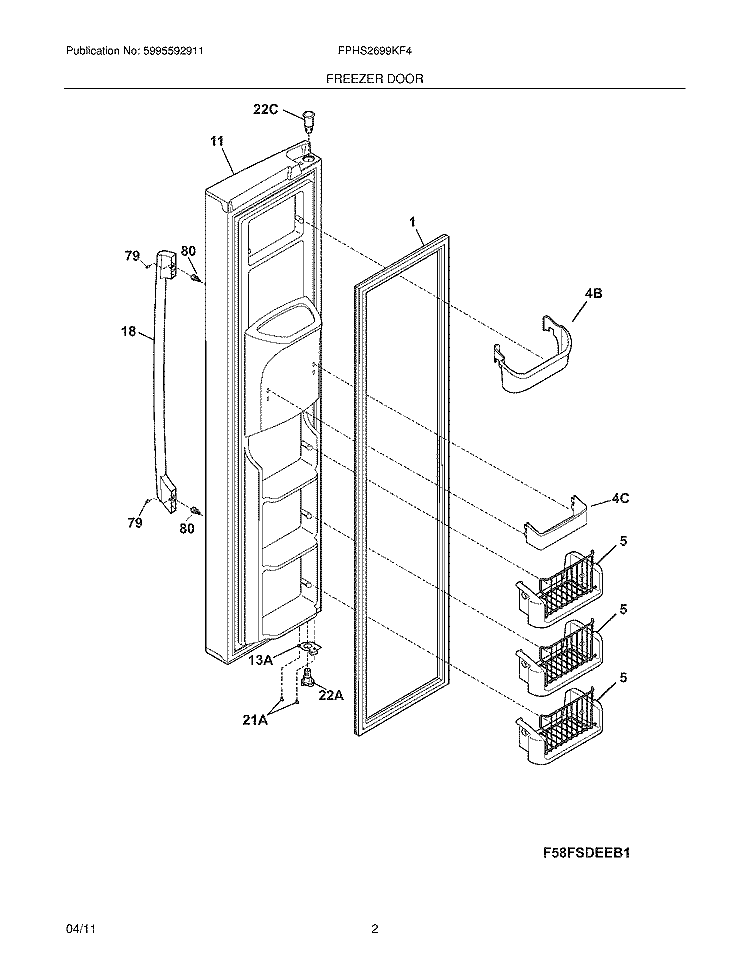FREEZER DOOR Diagram and Parts List for FPHS2699KF4  Frigidaire Refrigerator