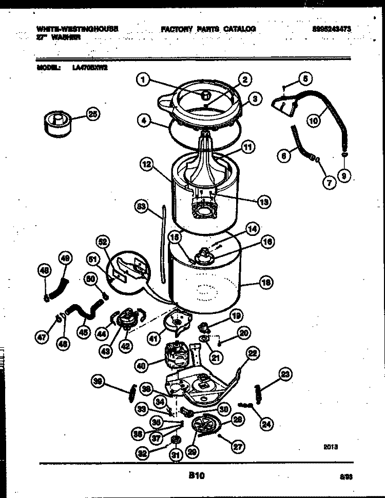 TUB DETAIL Diagram and Parts List for LA470BXW2  Frigidaire Washer
