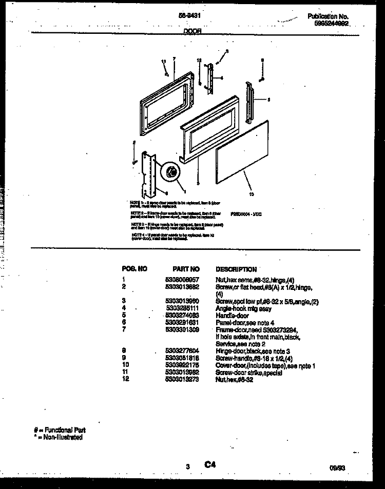 DOOR PARTS Diagram and Parts List for 56-9431-10-06  Tappan Microwave