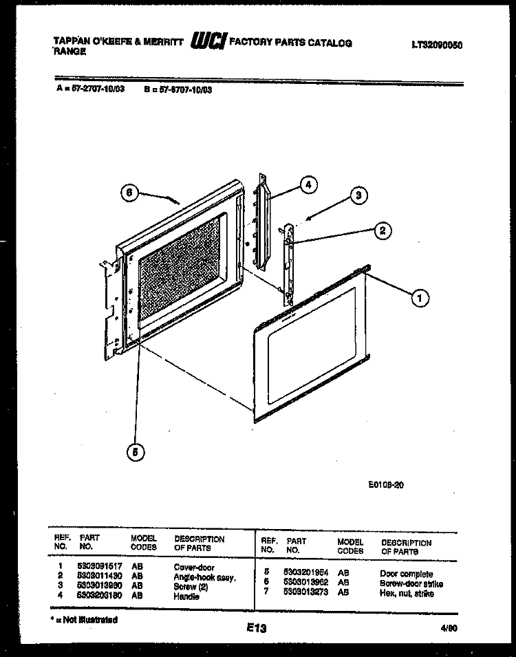 DOOR PARTS Diagram and Parts List for 57-2707-00-03  Tappan Microwave