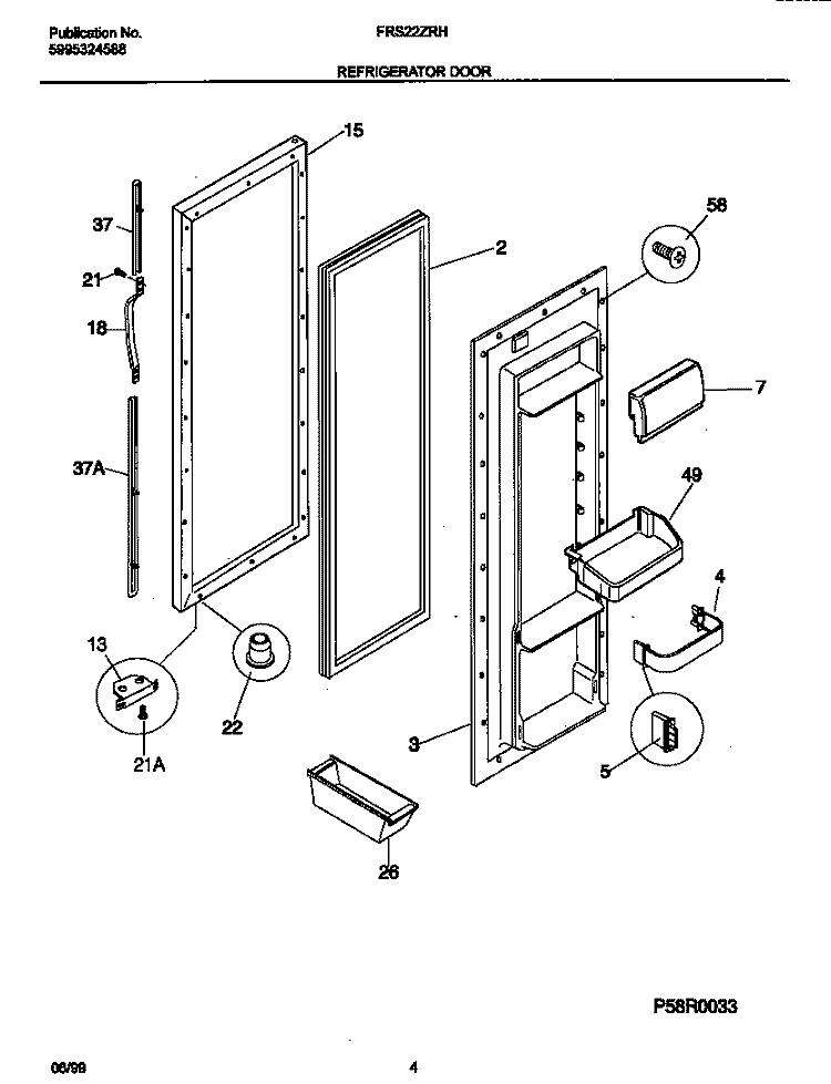 REF DOOR Diagram and Parts List for FRS22ZRHD0  Frigidaire Refrigerator