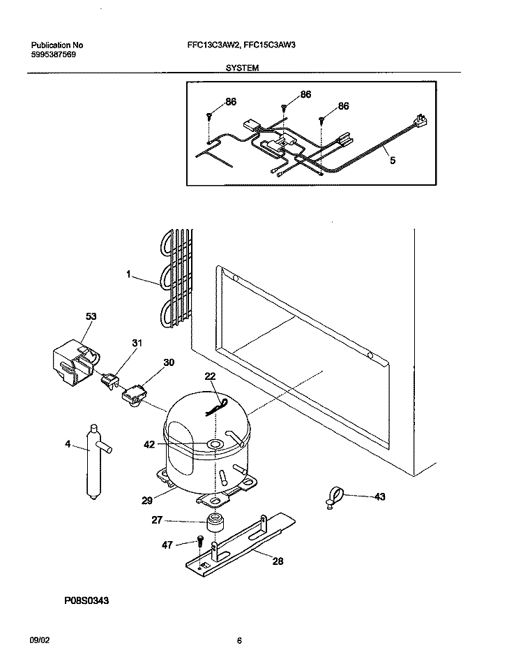 SYSTEM Diagram and Parts List for FFC15C3AW3  Frigidaire Freezer