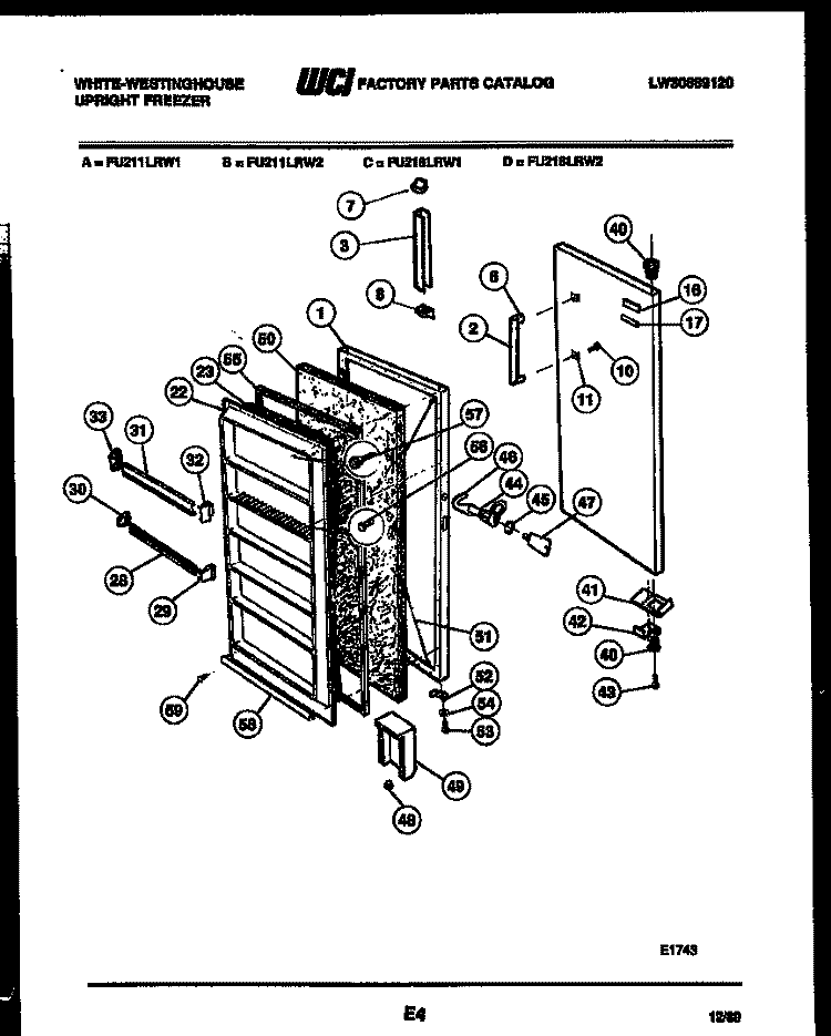 DOOR PARTS Diagram and Parts List for FU218LRW1  Frigidaire Freezer