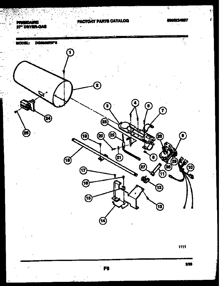 BURNER, IGNITER & VALVE Diagram and Parts List for DG5800RW2  Frigidaire Dryer
