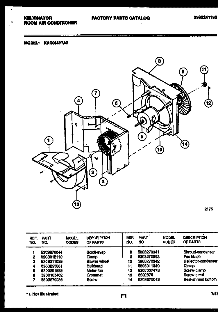 AIR HANDLING PARTS Diagram and Parts List for KAC084P7A3  Kelvinator Air Conditioner
