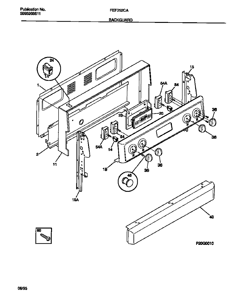 BACKGUARD Diagram and Parts List for FEF352CASC  Frigidaire Range