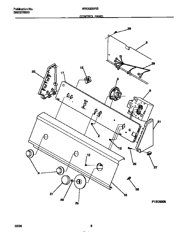 CONTROL PANEL Diagram and Parts List for WWX233RBS3  Frigidaire Washer