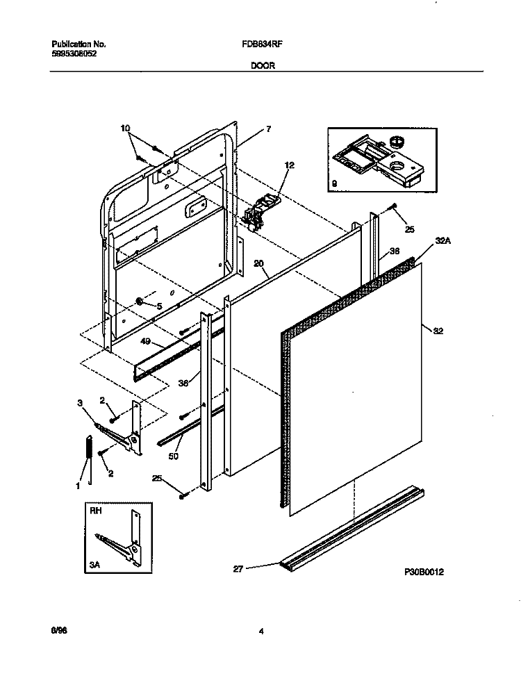 DOOR Diagram and Parts List for FDB834RFR0  Frigidaire Dishwasher