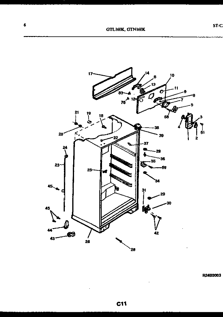 CABINET PARTS Diagram and Parts List for GTL160BK2  Frigidaire Refrigerator