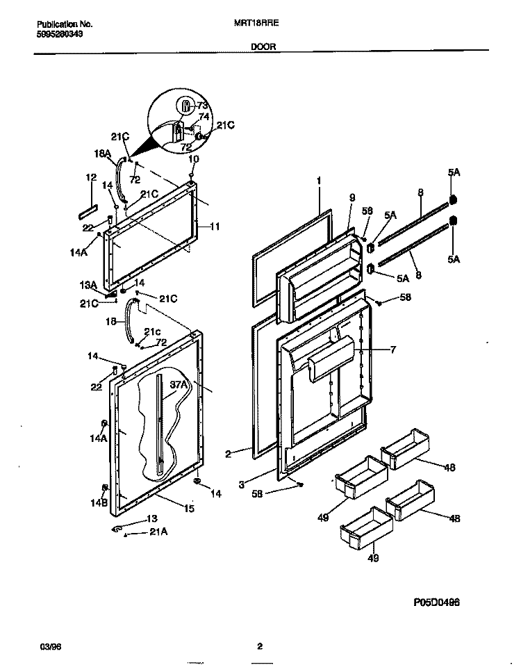 DOOR Diagram and Parts List for MRT18RREW0  Frigidaire Refrigerator