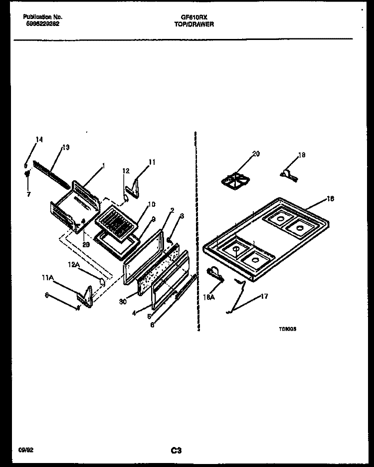 COOKTOP AND BROILER DRAWER PARTS Diagram and Parts List for GF610RXD1  Frigidaire Range