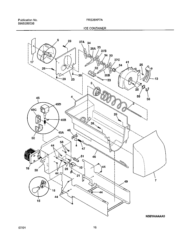 ICE CONTAINER Diagram and Parts List for FRS26KF7AB0  Frigidaire Refrigerator