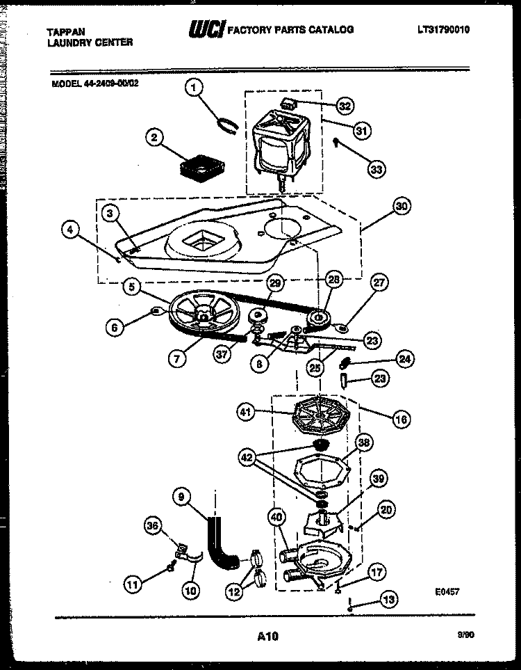 WASHER DRIVE SYSTEM AND PUMP Diagram and Parts List for 44-2409-00-02  Tappan Washer