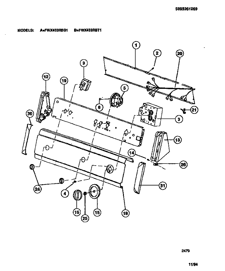 CONSOLE & CONTROLS Diagram and Parts List for FWX433RBS1  Frigidaire Washer