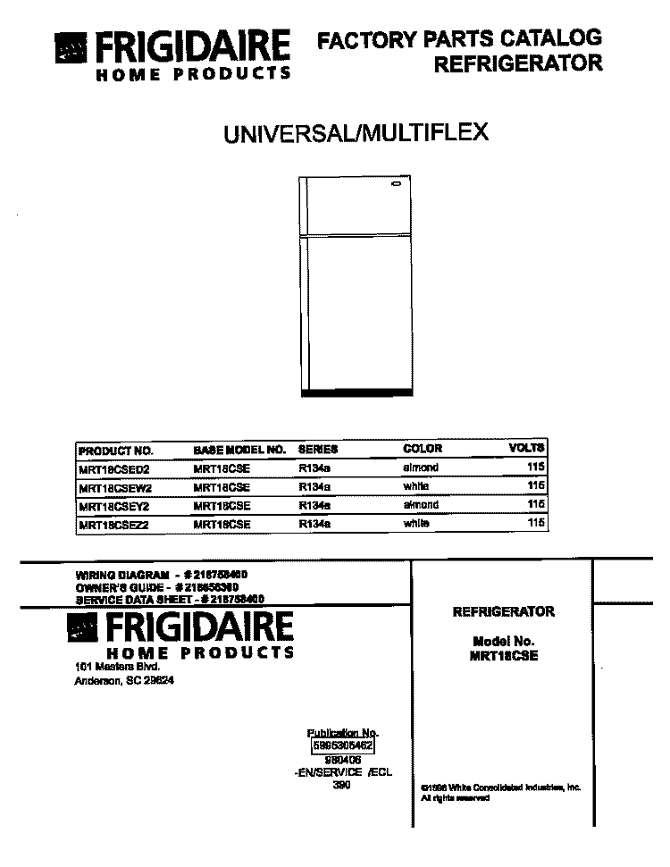COVER Diagram and Parts List for MRT18CSEW2  Uni Refrigerator