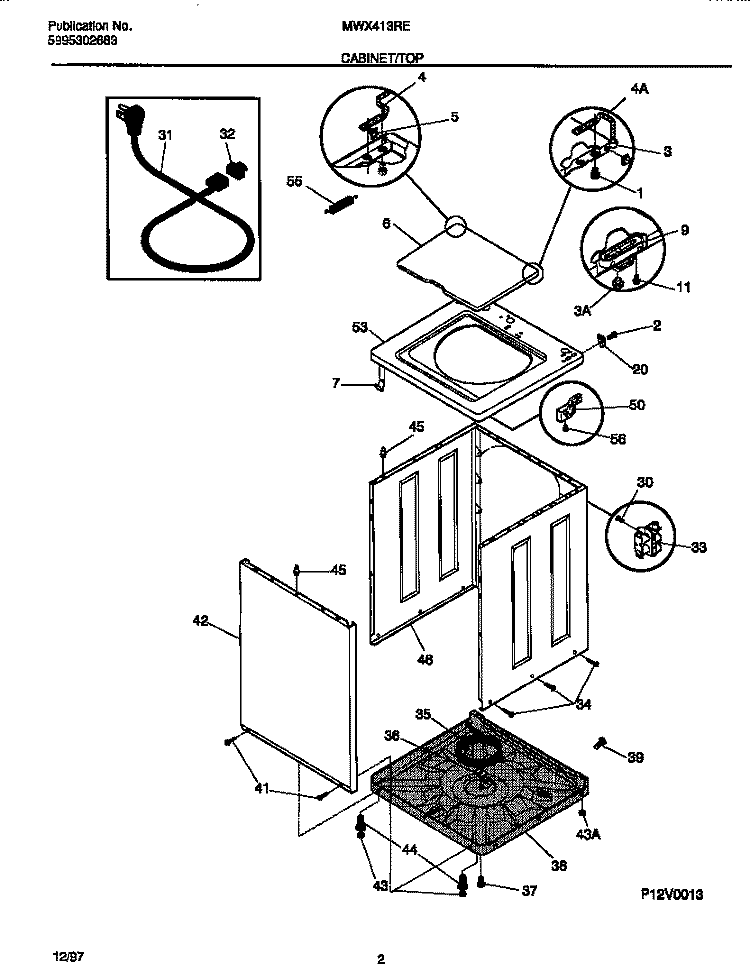CABINET / TOP Diagram and Parts List for MWX413REW1  Frigidaire Washer