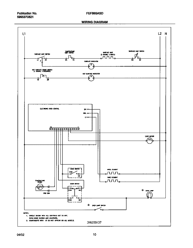 WIRING DIAGRAM Diagram and Parts List for FEFB65ASD  Frigidaire Range
