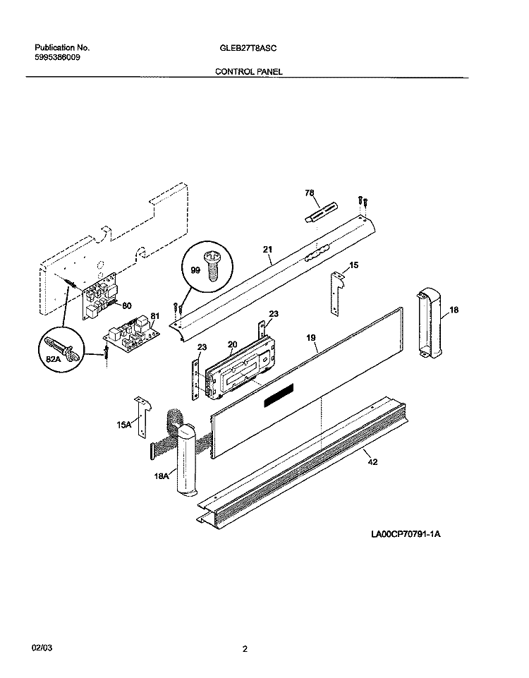 CONTROL PANEL Diagram and Parts List for GLEB27T8ASC  Frigidaire Wall Oven