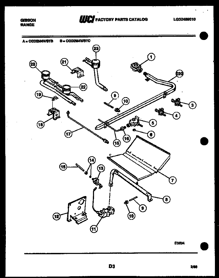 BURNER PARTS Diagram and Parts List for CGD2M4WSTC  Gibson Range