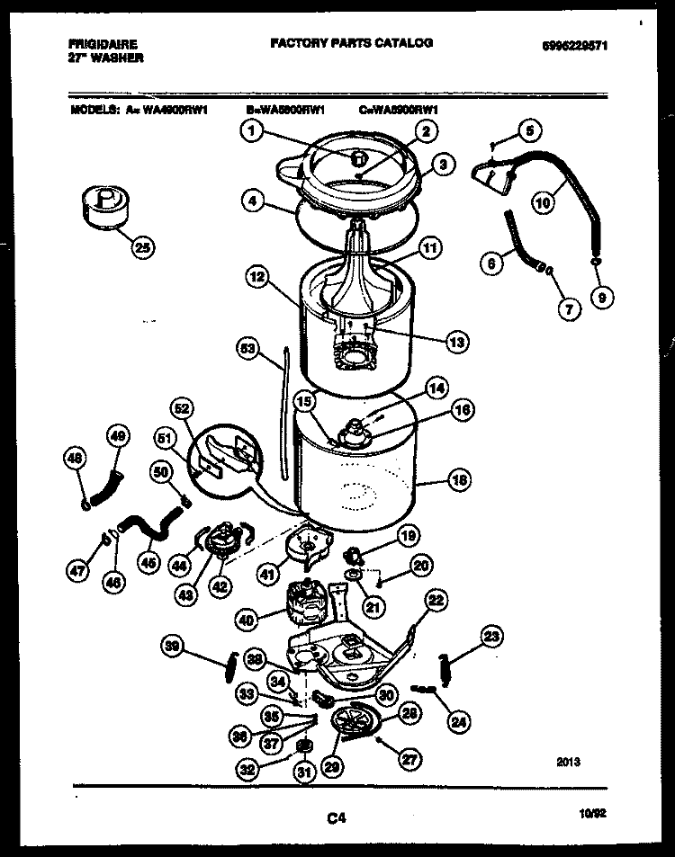 TUB DETAIL Diagram and Parts List for WA5800RW1  Frigidaire Washer