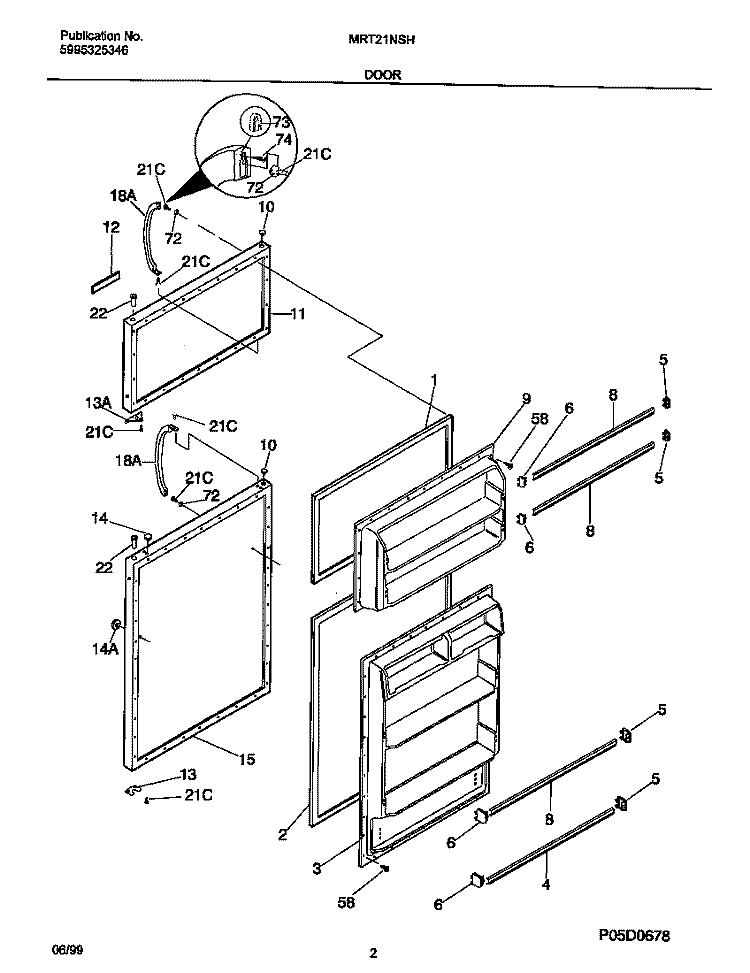 DOORS Diagram and Parts List for MRT21NSHD0  Frigidaire Refrigerator