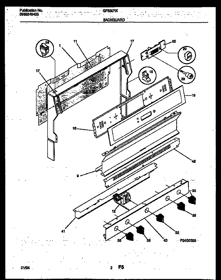 BACKGUARD Diagram and Parts List for GF630RXD4  Frigidaire Range