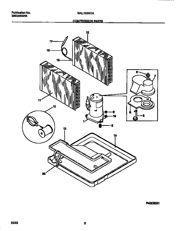 COMPRESSOR PARTS Diagram and Parts List for WAL103W1A2  Frigidaire Air Conditioner