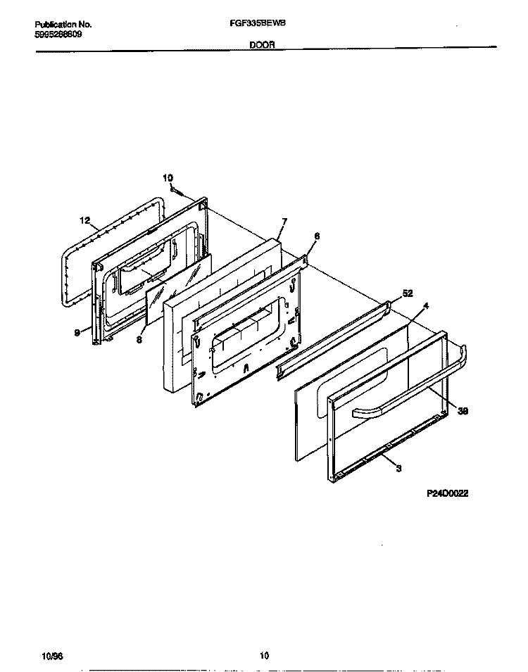 DOOR Diagram and Parts List for FGF335BEWB  Frigidaire Range