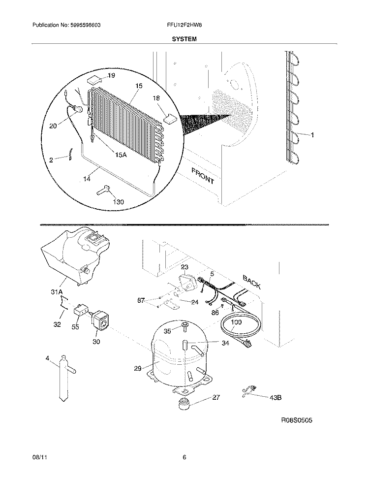 SYSTEM Diagram and Parts List for FFU12F2HW8  Frigidaire Freezer