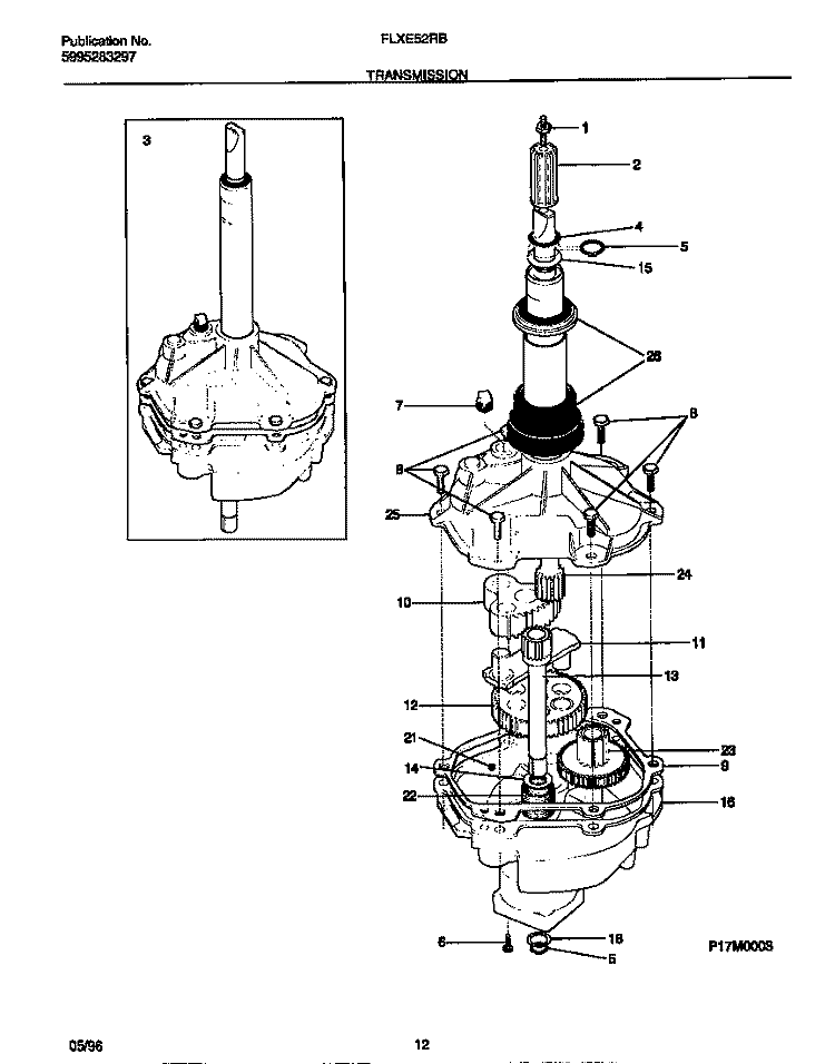 TRANSMISSION Diagram and Parts List for FLXE52RBT2  Frigidaire Washer Dryer Combo