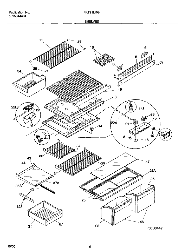 SHELVES Diagram and Parts List for FRT21LRGW9  Frigidaire Refrigerator