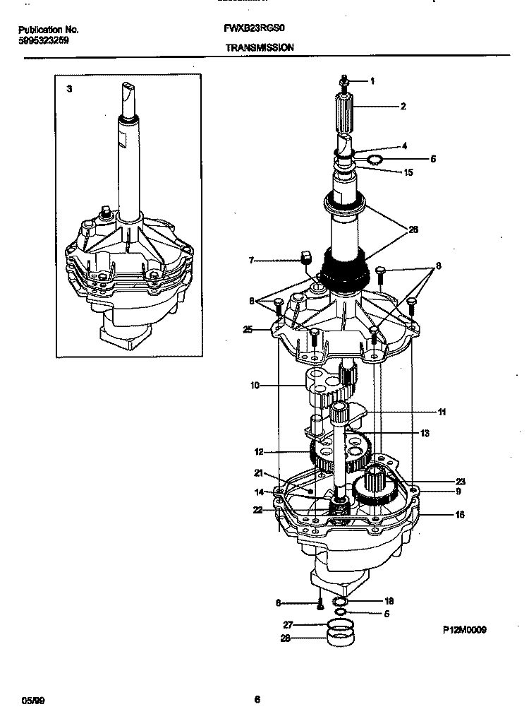 P12M0009 TRANSMISSION Diagram and Parts List for FWXB23RGS0  Frigidaire Washer
