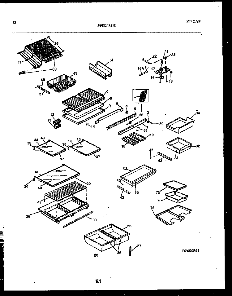 SHELVES AND SUPPORTS Diagram and Parts List for FPCE21TRW0  Frigidaire Refrigerator