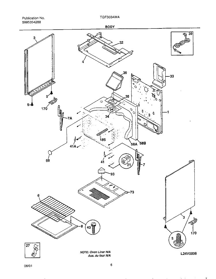 BODY Diagram and Parts List for TGF303AWA  Tappan Range