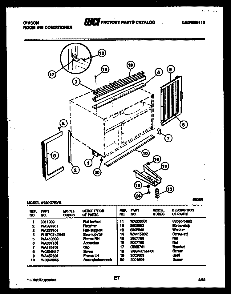 CABINET AND INSTALLATION PARTS Diagram and Parts List for AL08C7EVA  Gibson Air Conditioner