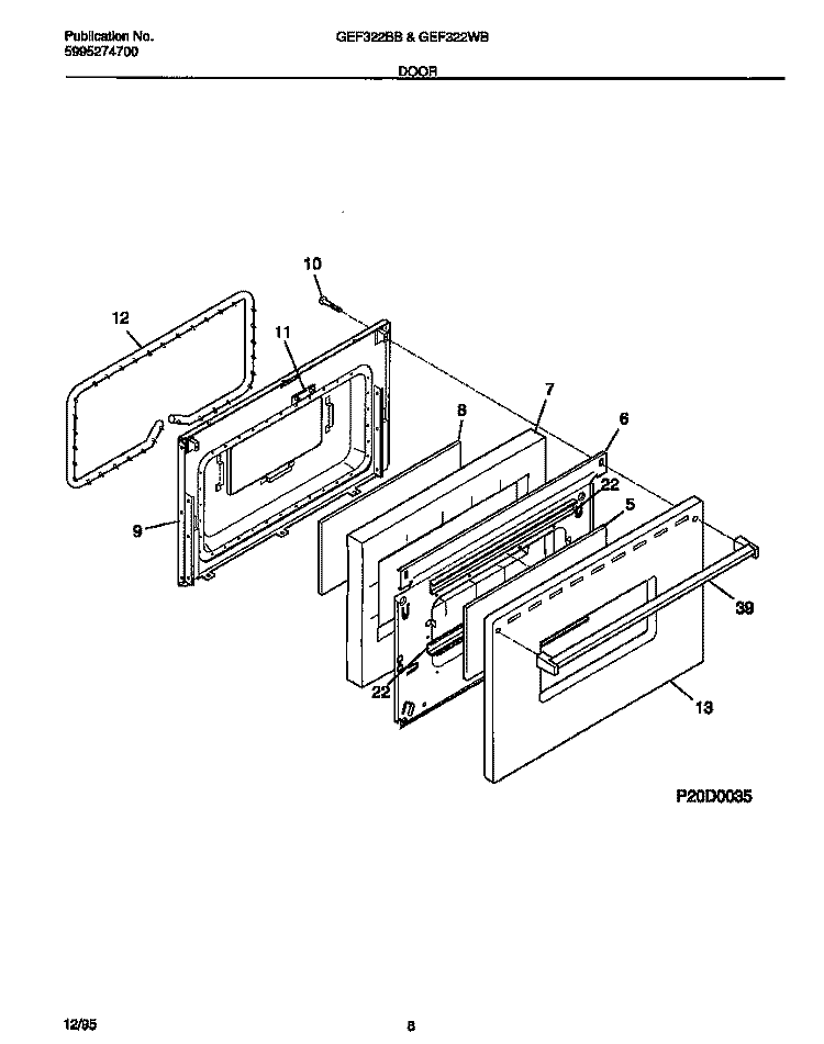 DOOR Diagram and Parts List for GEF322BBDC  Gibson Range