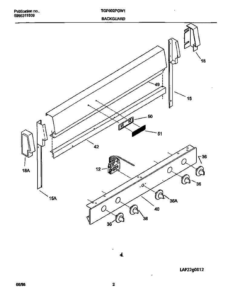 BACKGUARD Diagram and Parts List for TGF602PGW1  Tappan Range