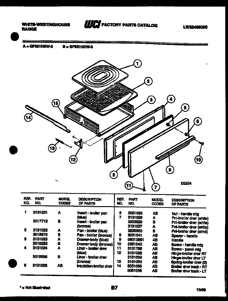BROILER DRAWER PARTS Diagram and Parts List for GF521HXD3  Frigidaire Range