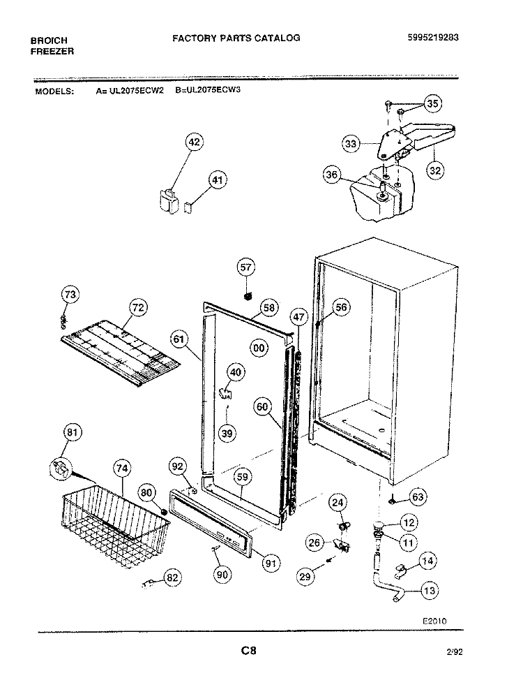 CABINET Diagram and Parts List for UL2075ECW2  Frigidaire Freezer