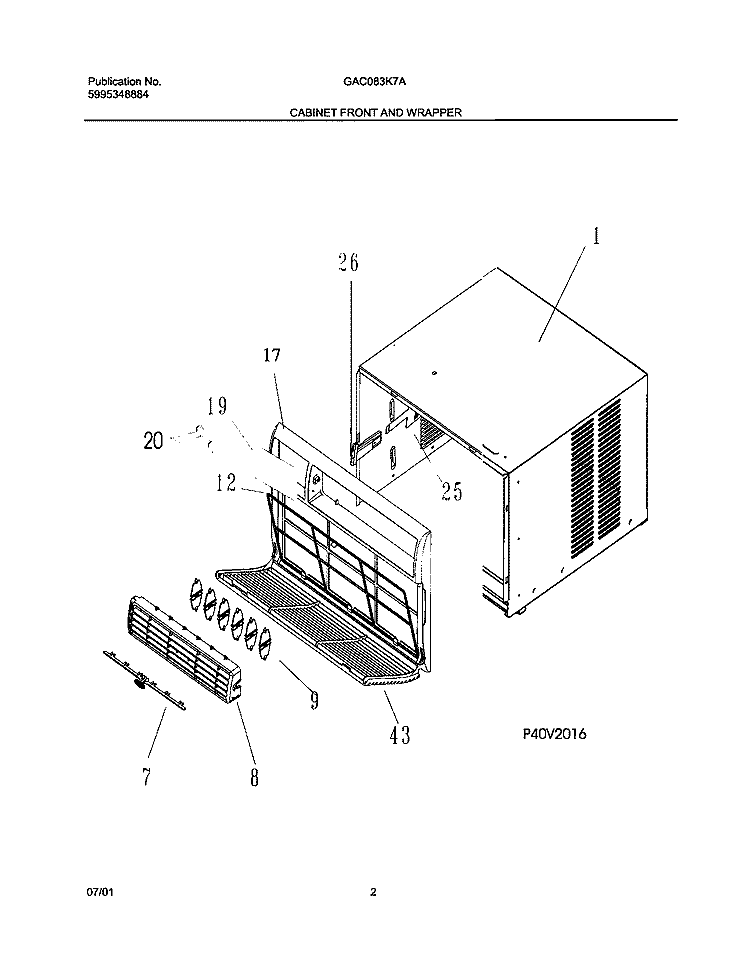 WRAPPER Diagram and Parts List for GAC083K7A1  Gibson Air Conditioner