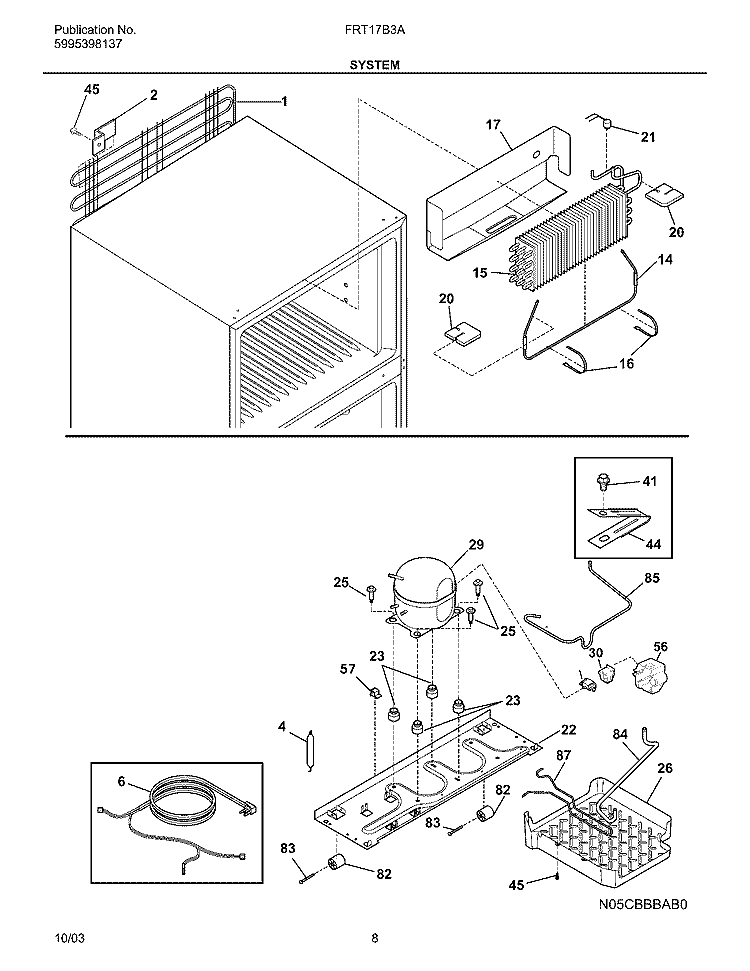 SYSTEM Diagram and Parts List for FRT17B3AZ4  Frigidaire Refrigerator