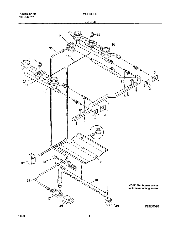BURNER Diagram and Parts List for MGF303PGWG  Uni Range